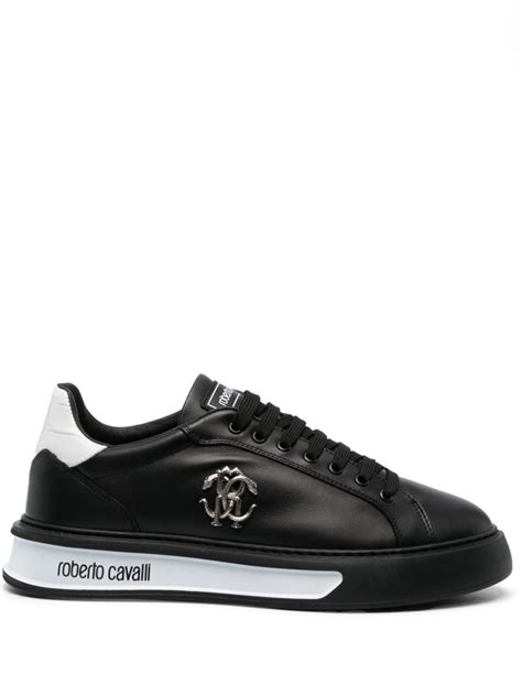 versace collection logo plaque leather sneakers
